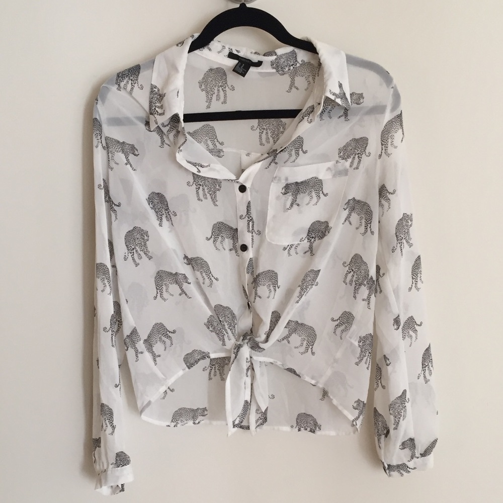 Forever 21 sheer leopard tie top